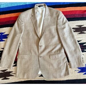 Jos.a Bank Mens 42 L Windowpane Pattern Plaid Beige 2 button Blazer Sport Coat